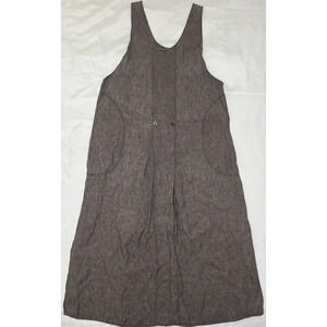 FLAX AngelHeart Maxi Dress Size L Vtg 100% Linen Brown Buttons Pockets Engelhart